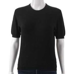 Berk Womens Pullover Sweater Black Wool Short Sleeve Crew Neck Size 2